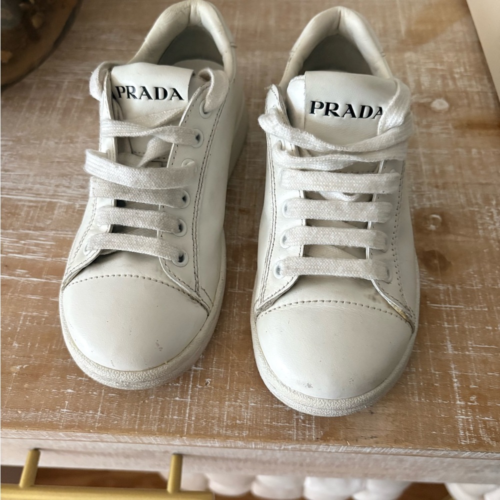 Prada Cream Lace-Up Sneakers